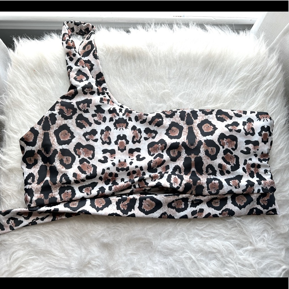 Cheetah Print one shoulder tie on the side bathing suit top